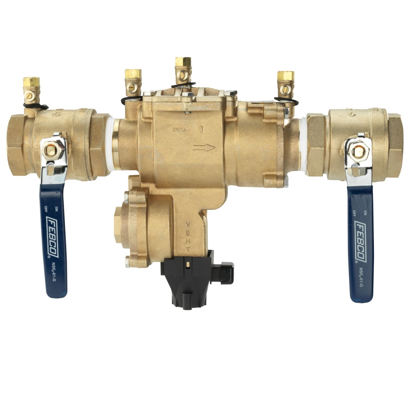 Febco 860-QT-FS Reduced Pressure Zone Assembly Backflow Preventer Quarter Turn Shutoff w/ Flood Sensor Small Diameter Contains Lead Bronze 2" | F1316