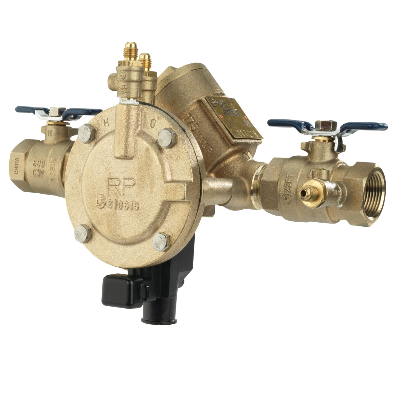 Febco 825Y-QT-FS Reduced Pressure Zone Assembly Backflow Preventer Y-Pattern Quarter Turn Shutoff w/ Flood Sensor Contains Lead Bronze 3/4" | F825DBV