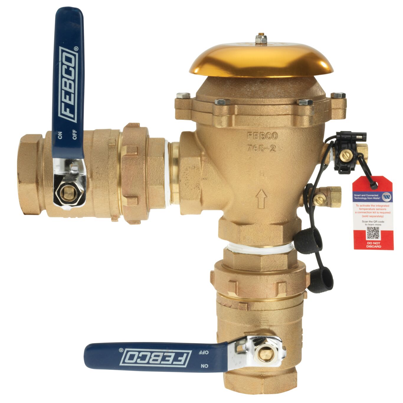 Febco U765-QT-FZ Pressure Vacuum Breaker Backflow Preventer Union Connections Quarter Turn Shutoff w/ Freeze Sensor Contains Lead Bronze 3/4" | T765DUB