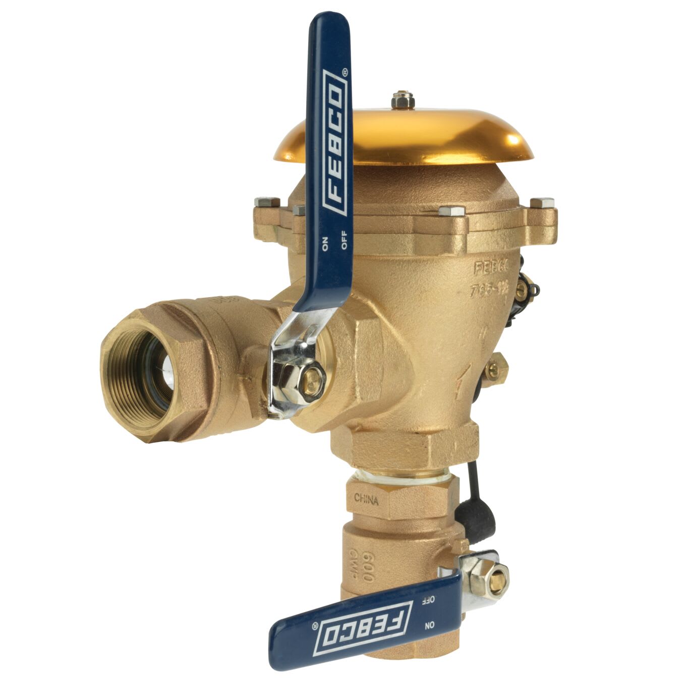 Febco 765-QT-FZ Pressure Vacuum Breaker Backflow Preventer Quarter Turn Shutoff w/ Freeze Sensor Contains Lead Bronze 1-1/4" | T765FBV