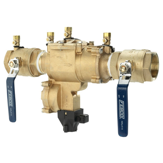 Febco 860-QT-FS Reduced Pressure Zone Assembly Backflow Preventer Quarter Turn Shutoff w/ Flood Sensor Small Diameter Contains Lead Bronze 1-1/2" | F1315