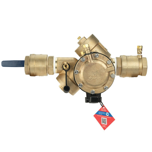 Febco 825Y-QT-FS Reduced Pressure Zone Assembly Backflow Preventer Y-Pattern Quarter Turn Shutoff w/ Flood Sensor Contains Lead Bronze 1-1/4" | F825FBV