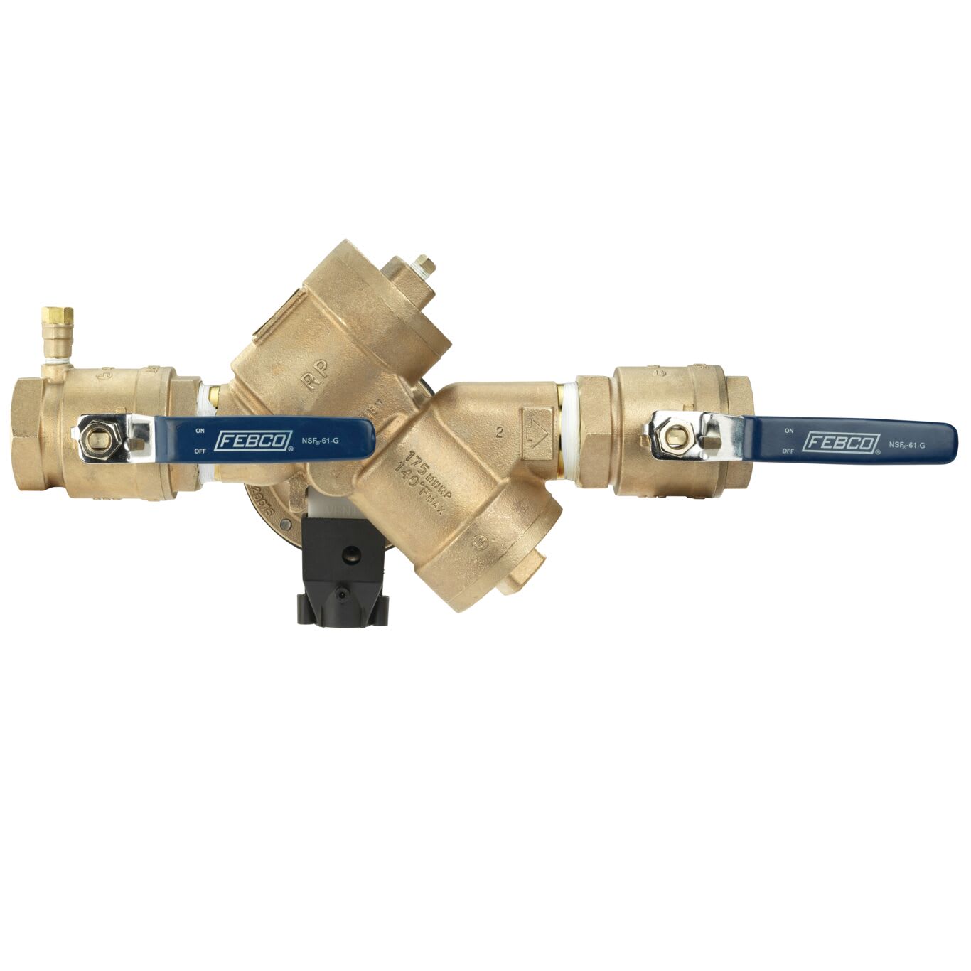 Febco 825Y-QT-FS Reduced Pressure Zone Assembly Backflow Preventer Y-Pattern Quarter Turn Shutoff w/ Flood Sensor Contains Lead Bronze 1-1/2" | F825GBV